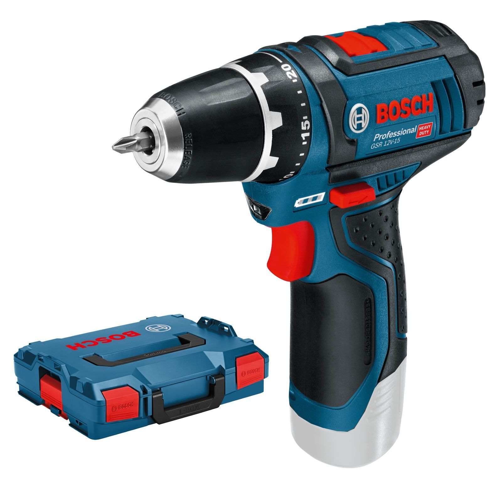 Bosch Akku-Bohrschrauber GSR 12V-15 LI Clic&Go Solo in L-Boxx - 060186810D