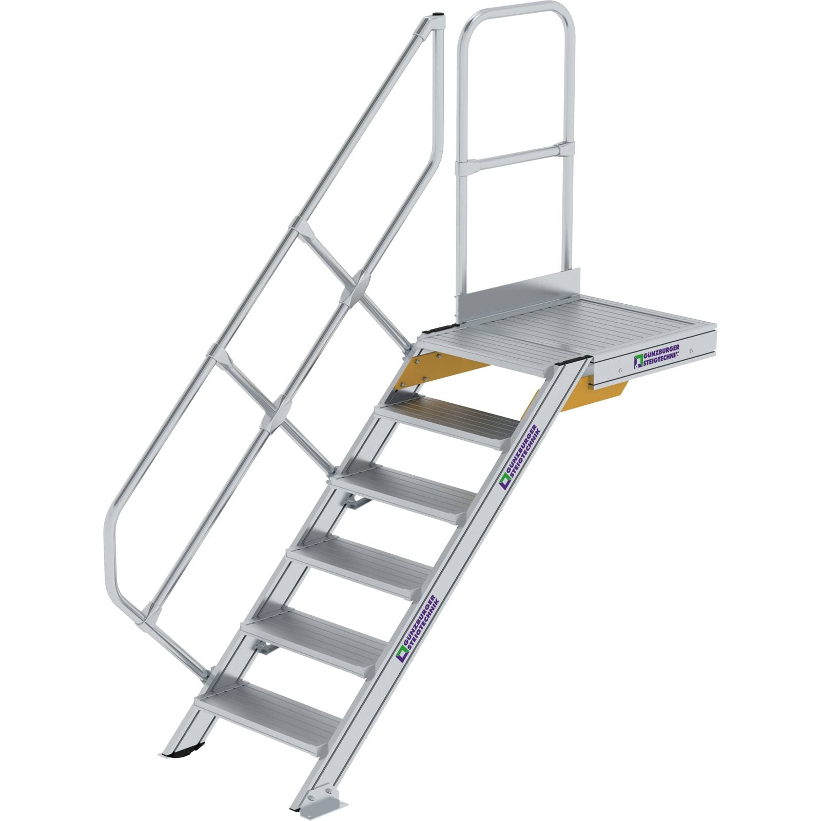 Günzburger Steigtechnik Treppe mit Plattform 45° Stufenbreite 600 mm 6 Stufen Aluminium geriffelt - 600426