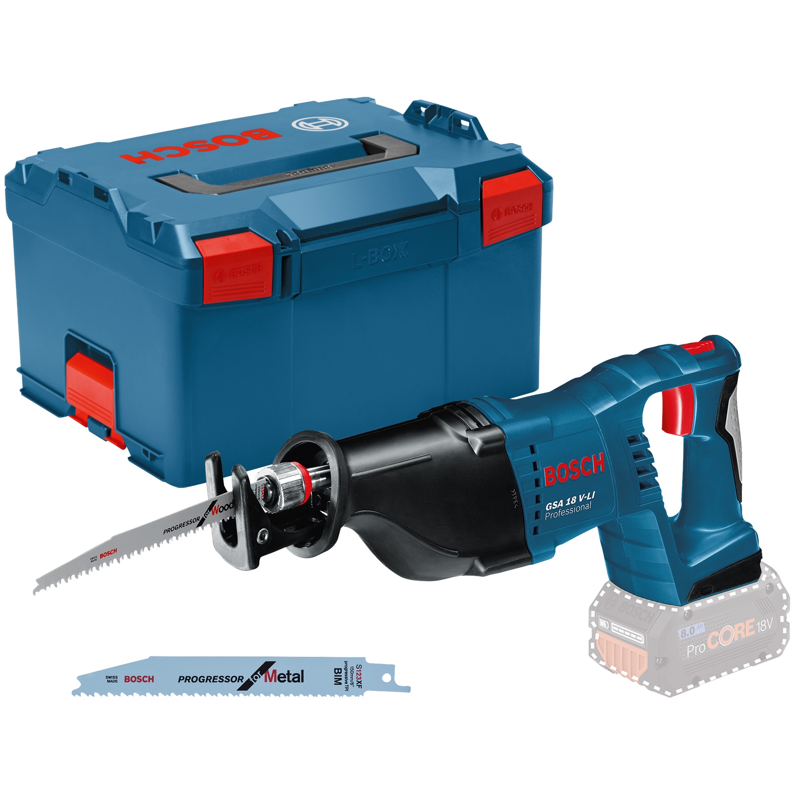 Bosch Akku-Säbelsäge GSA 18V-LI Solo inkl. Zubehör-Set in L-Boxx - 060164J007