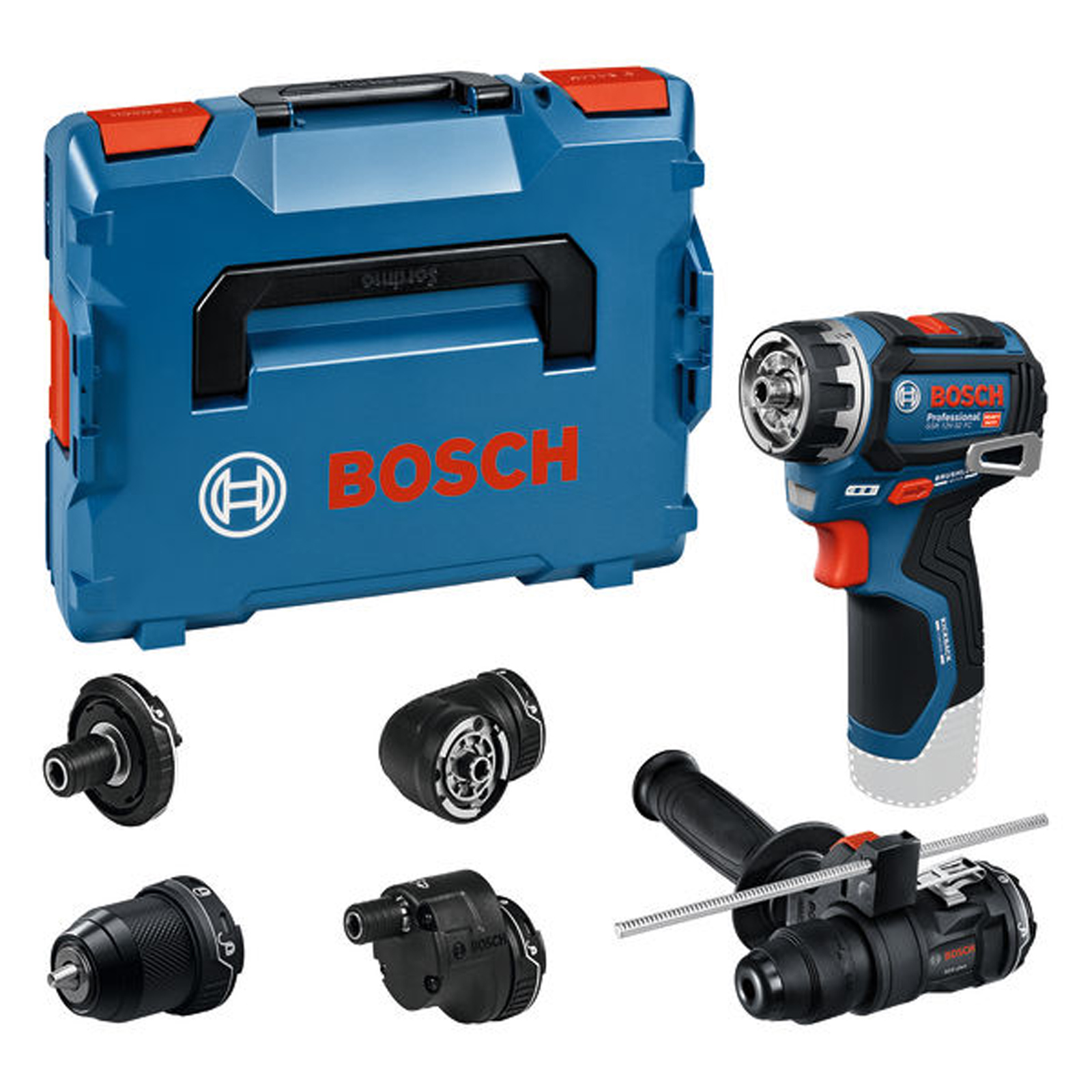 Bosch Schrauber GSR 12V-32 FC Solo inkl. div. Aufsätze, Zusatzhandgriff, Tiefenanschlag in L-BOXX - 06019N7102