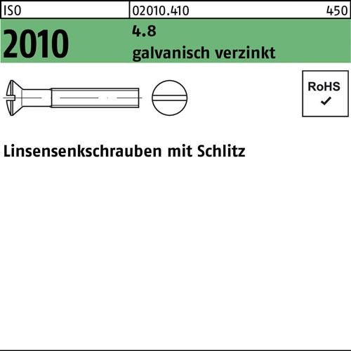 Linsensenkschraube ISO 2010 Schlitz M4x 8 4.8 galv.verz. 200 Stück
