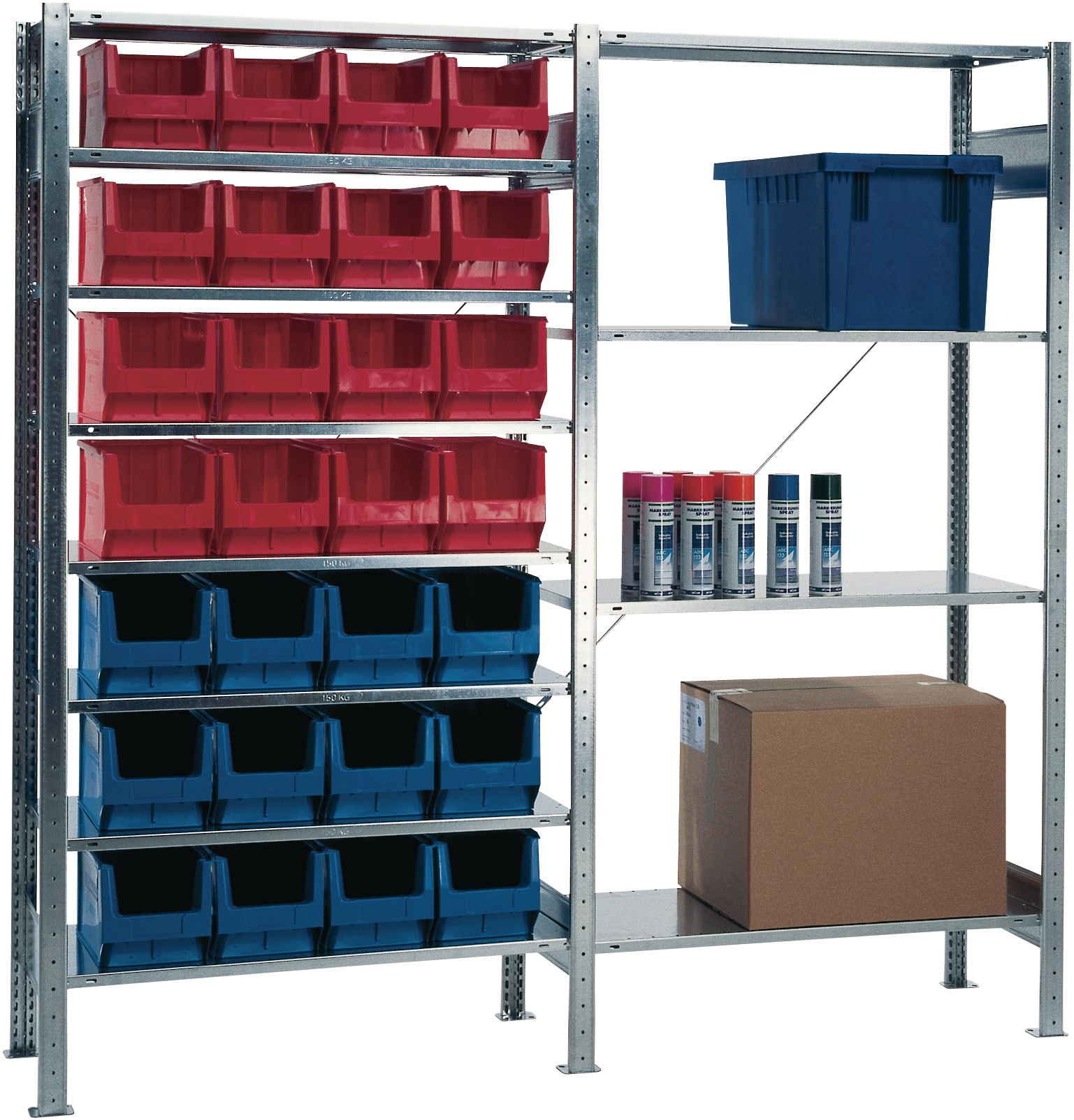 Steckregal H2000xB1000xT500mm Anbauregal 10 Stahlbd.14xMK2Z blau,13xMK2Z rot TW