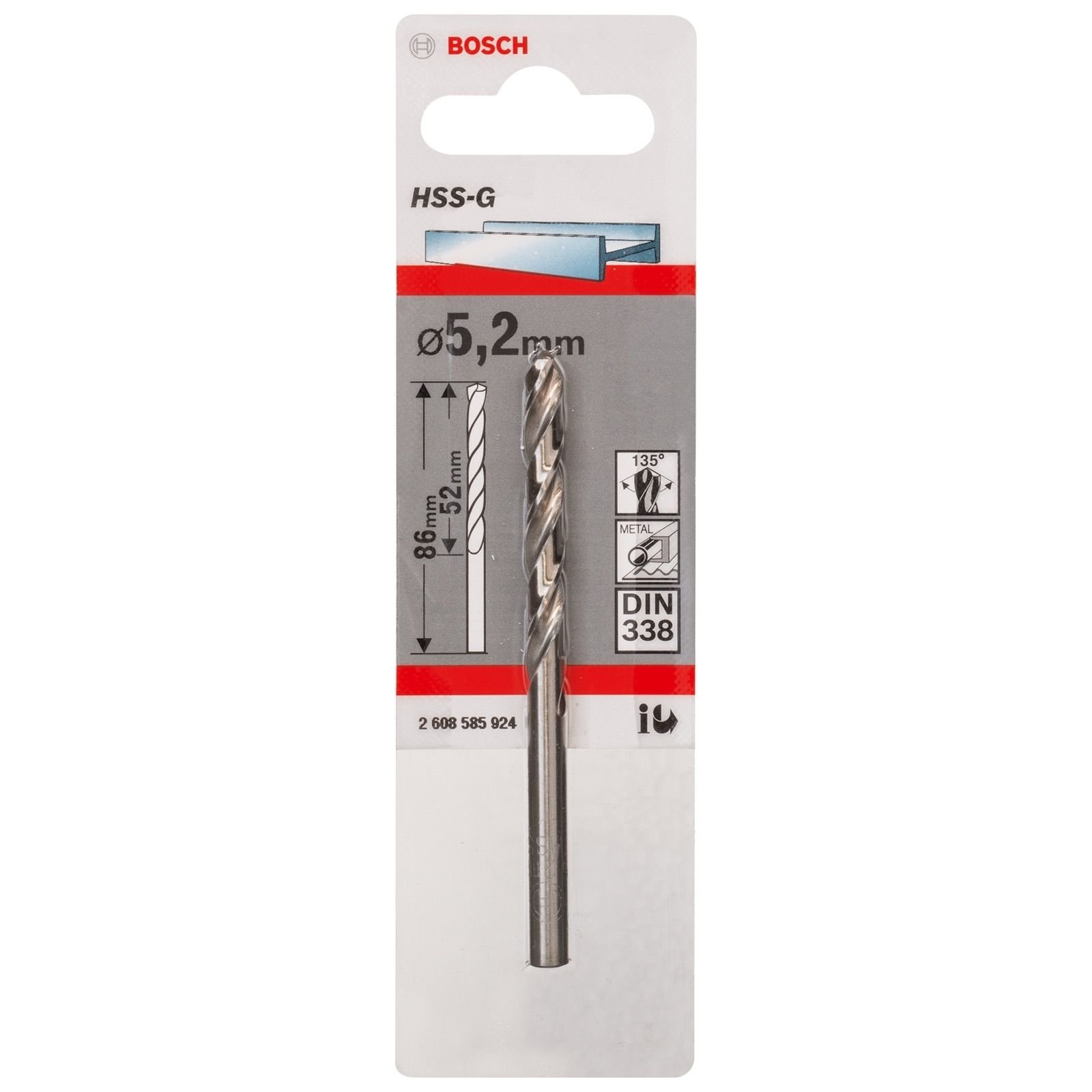 Bosch 1x Metallbohrer HSS-G DIN 338 5,2 x 52 x 86 mm - 2608585924