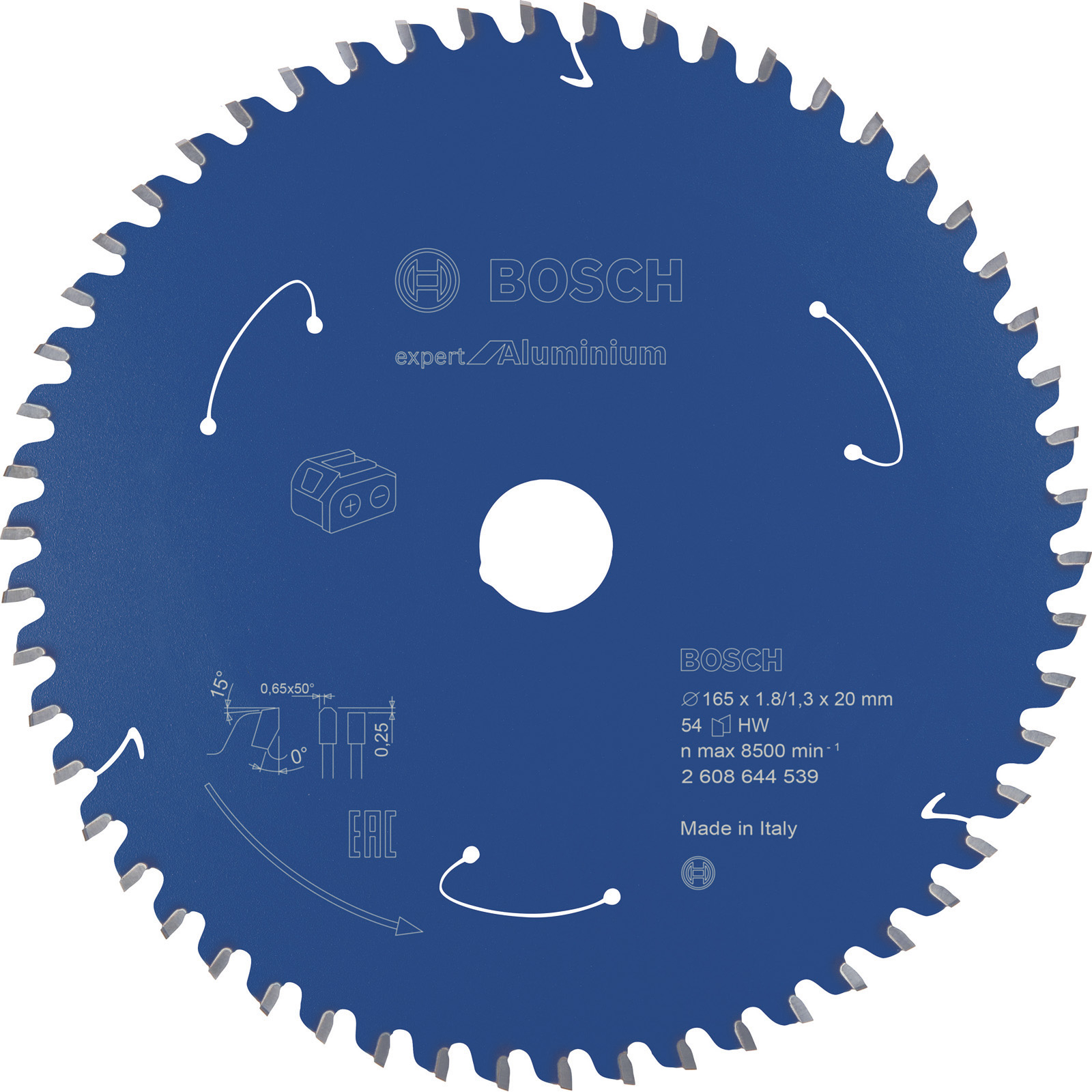 Bosch Kreissägeblatt Expert for Aluminium für Akku-Handkreissägen 165 x 1,8 / 1,3 x 20 54 Zähne - 2608644539