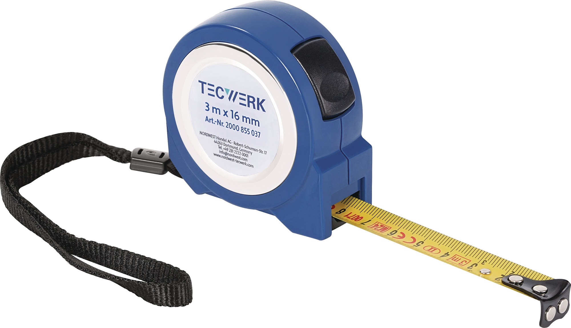 Taschenrollbandmaß L.3m B.16mm mm/cm EG II ABS Selbstarretierung TECWERK