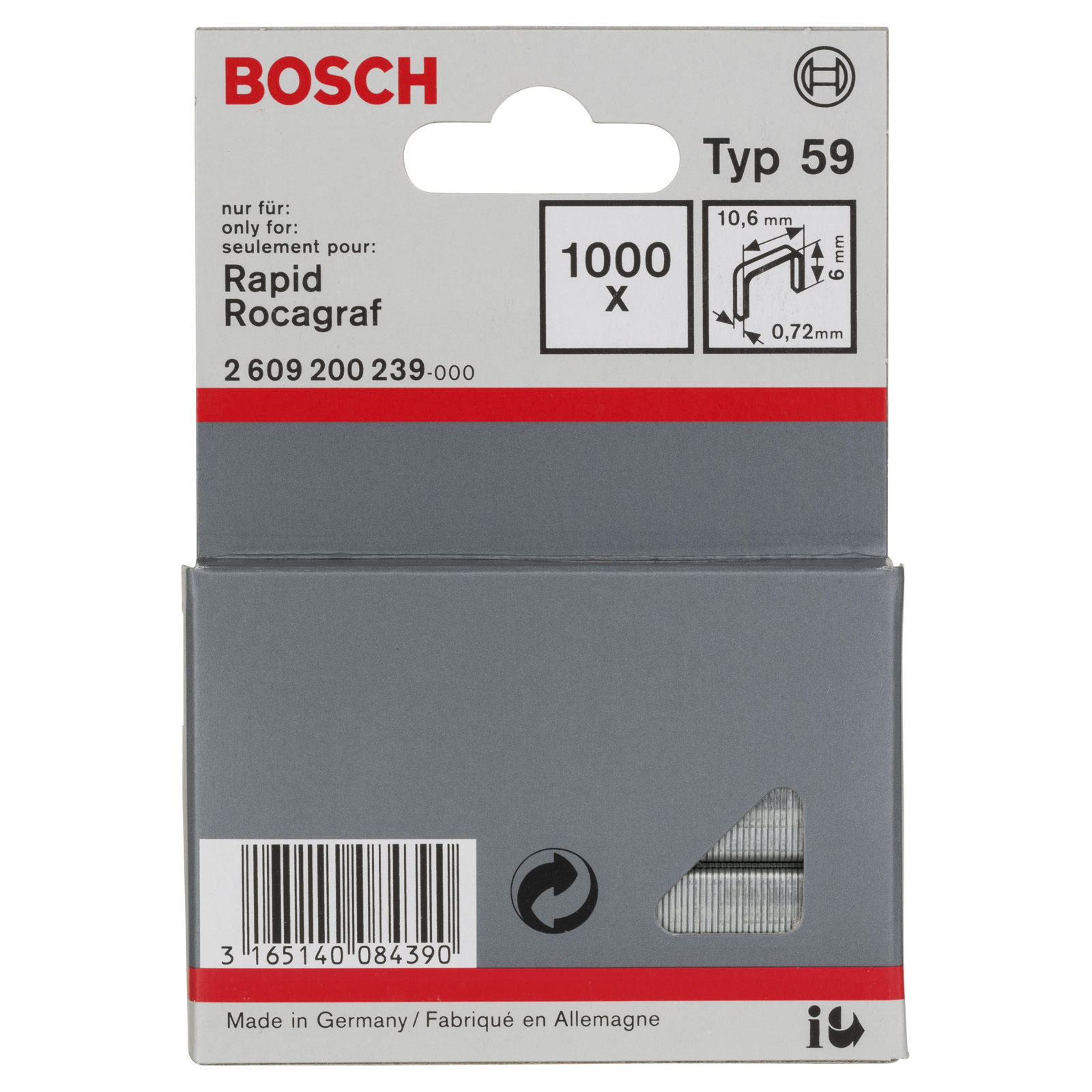 Bosch 1.000x Feindrahtklammer Typ 59, 10,6 x 0,72 x 6 mm - 2609200239