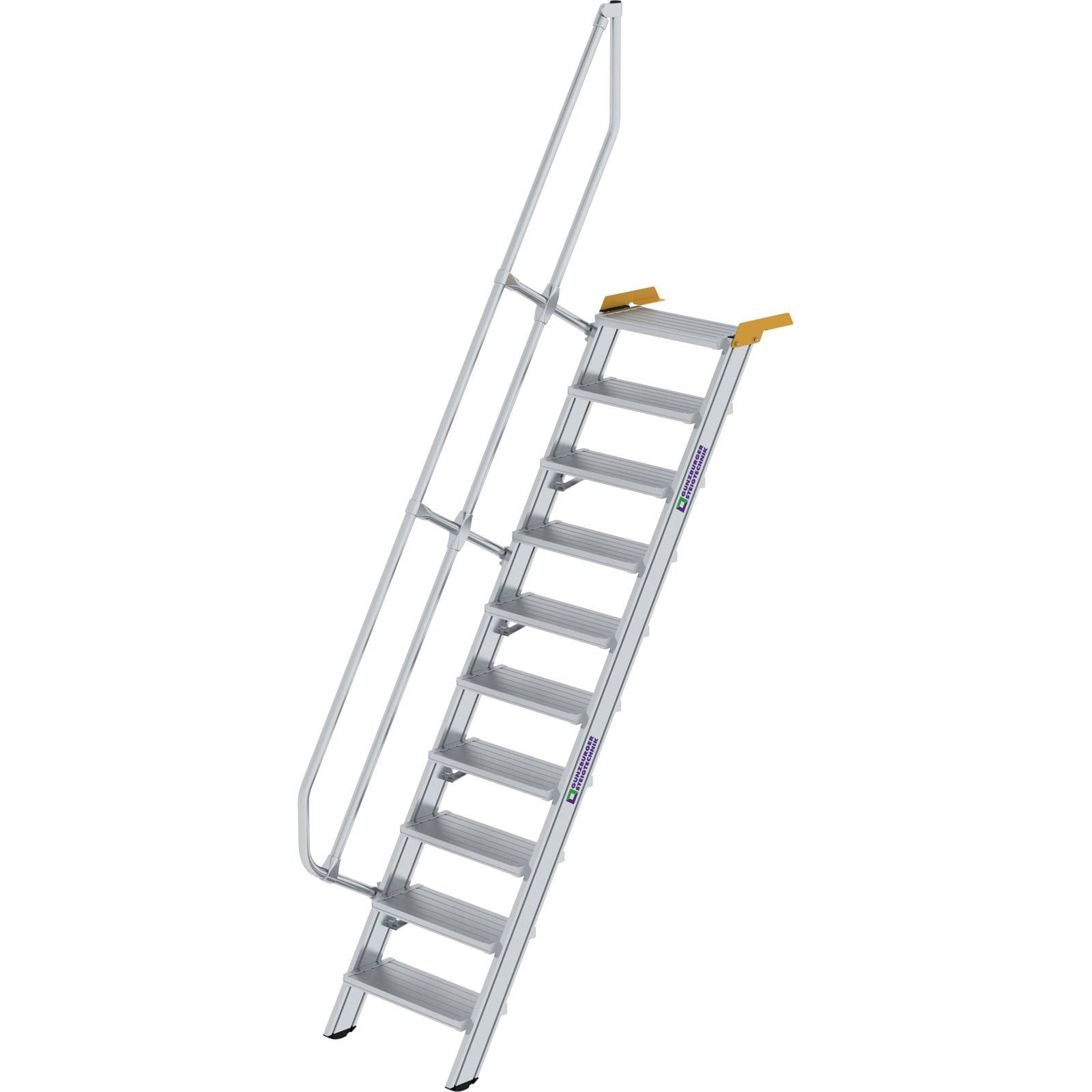 Günzburger Steigtechnik Treppe 60° Stufenbreite 600 mm 10 Stufen Aluminium geriffelt - 600210