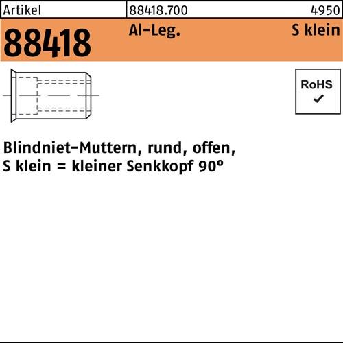 Blindnietmutter R 88418 SEKO M4 /0,5 -3,0 Aluminium 500 Stück