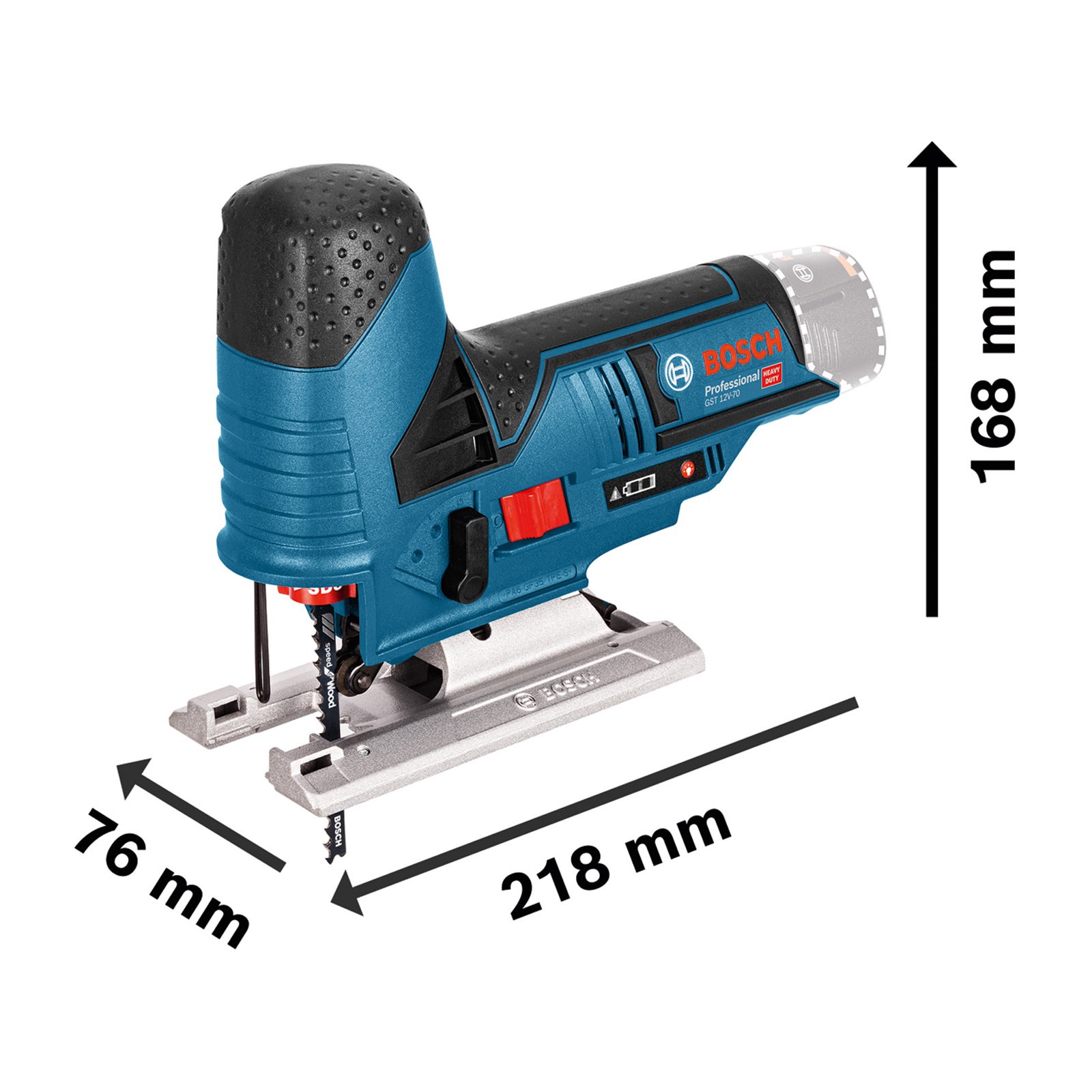 Bosch Akku-Stichsäge GST 12V-70 / 2x 2,0 Ah Akku + Ladegerät + WS24 Stichsägeblatt-Box 10tlg. Holz/Metall in L-Boxx