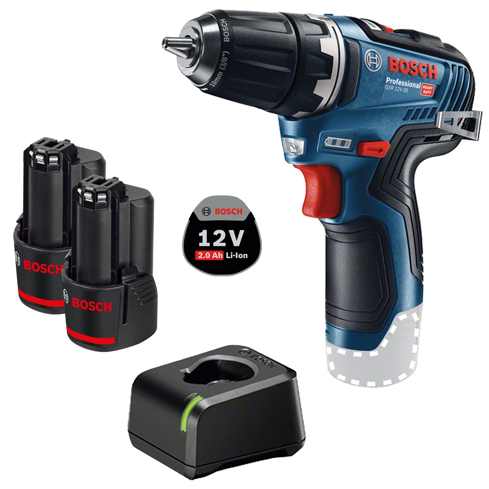 Bosch Akku-Bohrschrauber GSR 12V-35 12 V / 2x 2,0 Ah Akku + Ladegerät