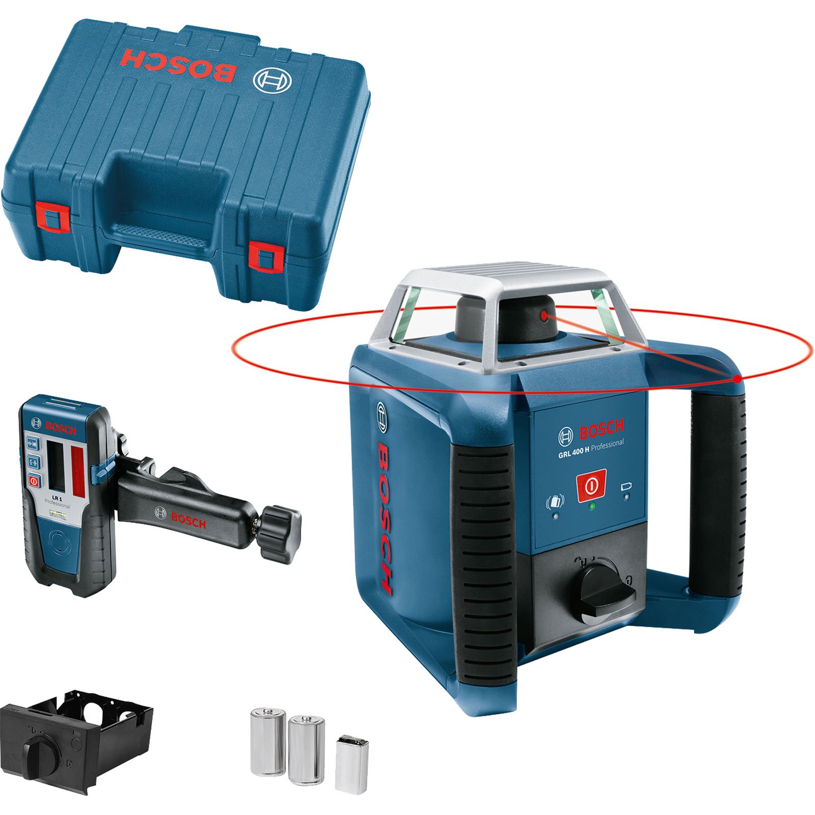 Bosch Rotationslaser GRL 400 H / 2x 1,5 V LR20 + 1x 9 V-Blockbatterie inkl. LR 1 in Koffer - 0601061800