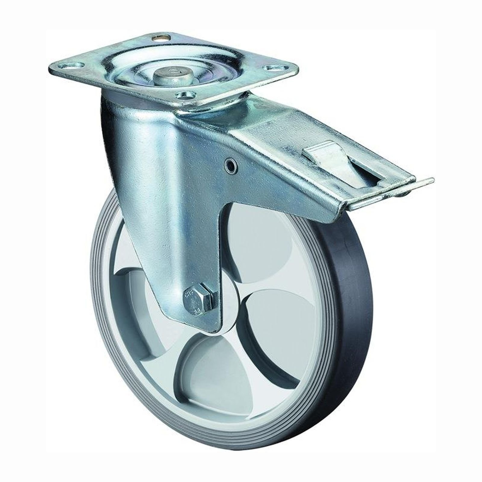 BS Rollen Lenkrolle mit Totalfeststeller und Anschraubplatte thermoplastisches Gummi Rollenlager