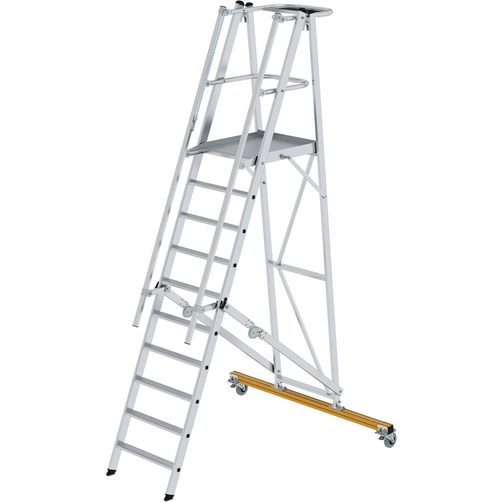 Günzburger Steigtechnik Plattformleiter klappbar und fahrbar 10 Stufen Querrohr B= 1,70 m - 052310