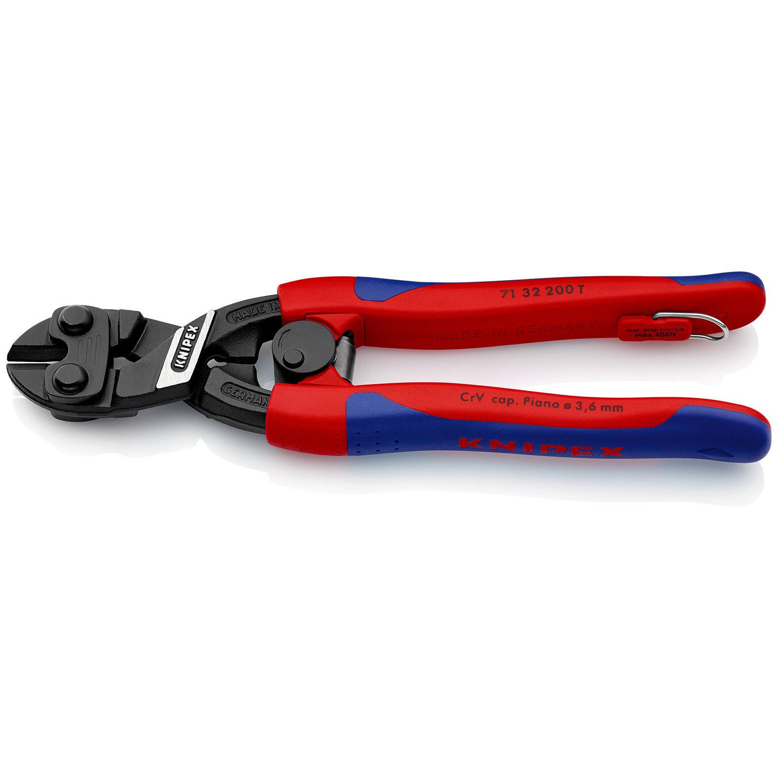 Knipex CoBolt® mit Befestigungsöse schwarz atramentiert, mit schlanken Mehrkomponenten-Hüllen, mit integrierter Befestigungsöse zum Anbringen einer Absturzsicherung 200 mm - 7132200TBK