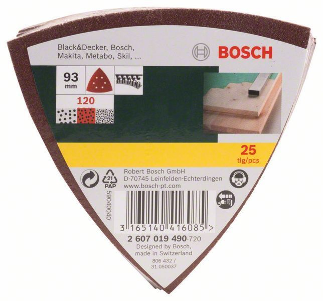 Bosch Schleifblatt-Set für Delta-Schleifer 25tlg. 6 Löcher Klett 93 mm 120 - 2607019490