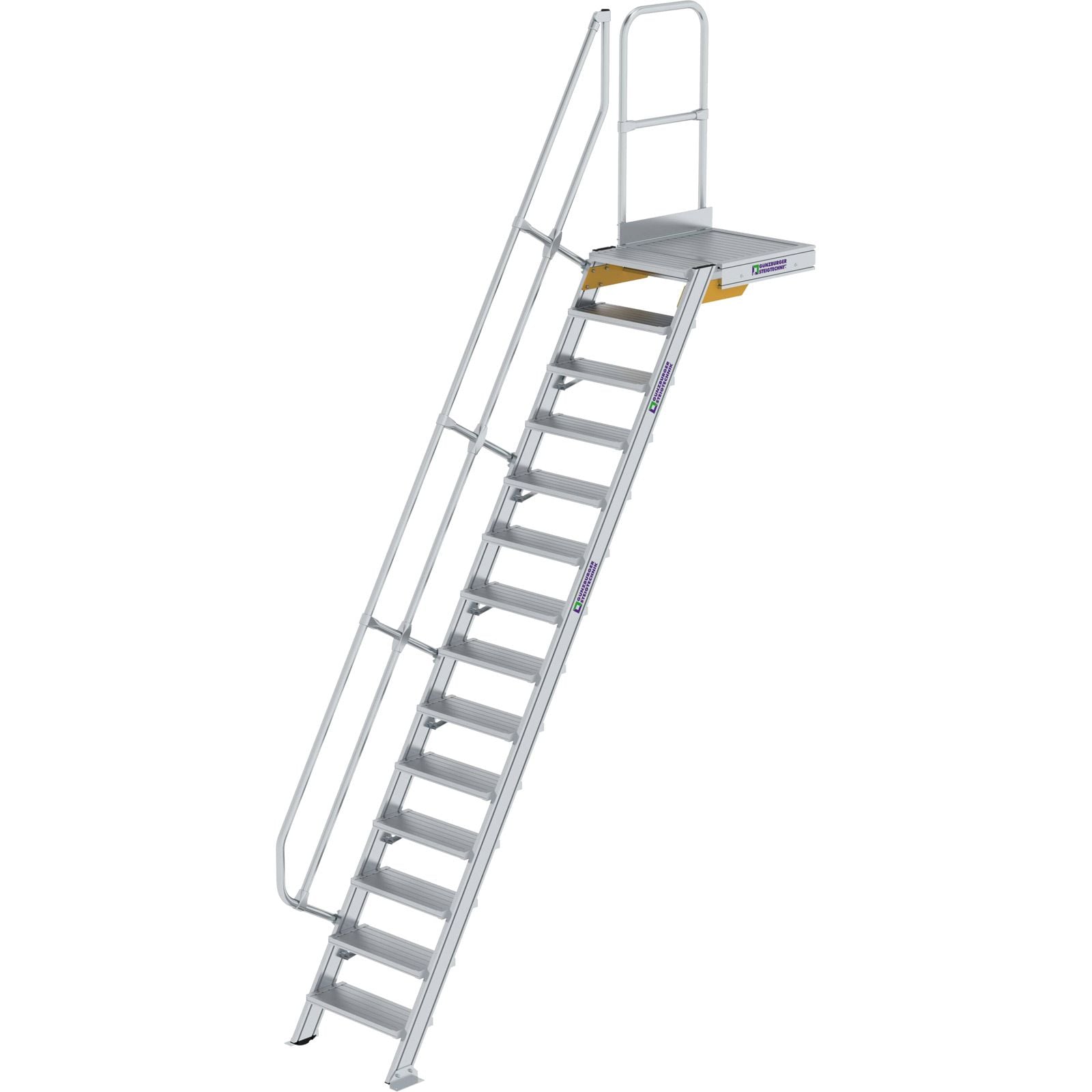 Günzburger Steigtechnik Treppe mit Plattform 60° Stufenbreite 600 mm 14 Stufen Aluminium geriffelt - 600374