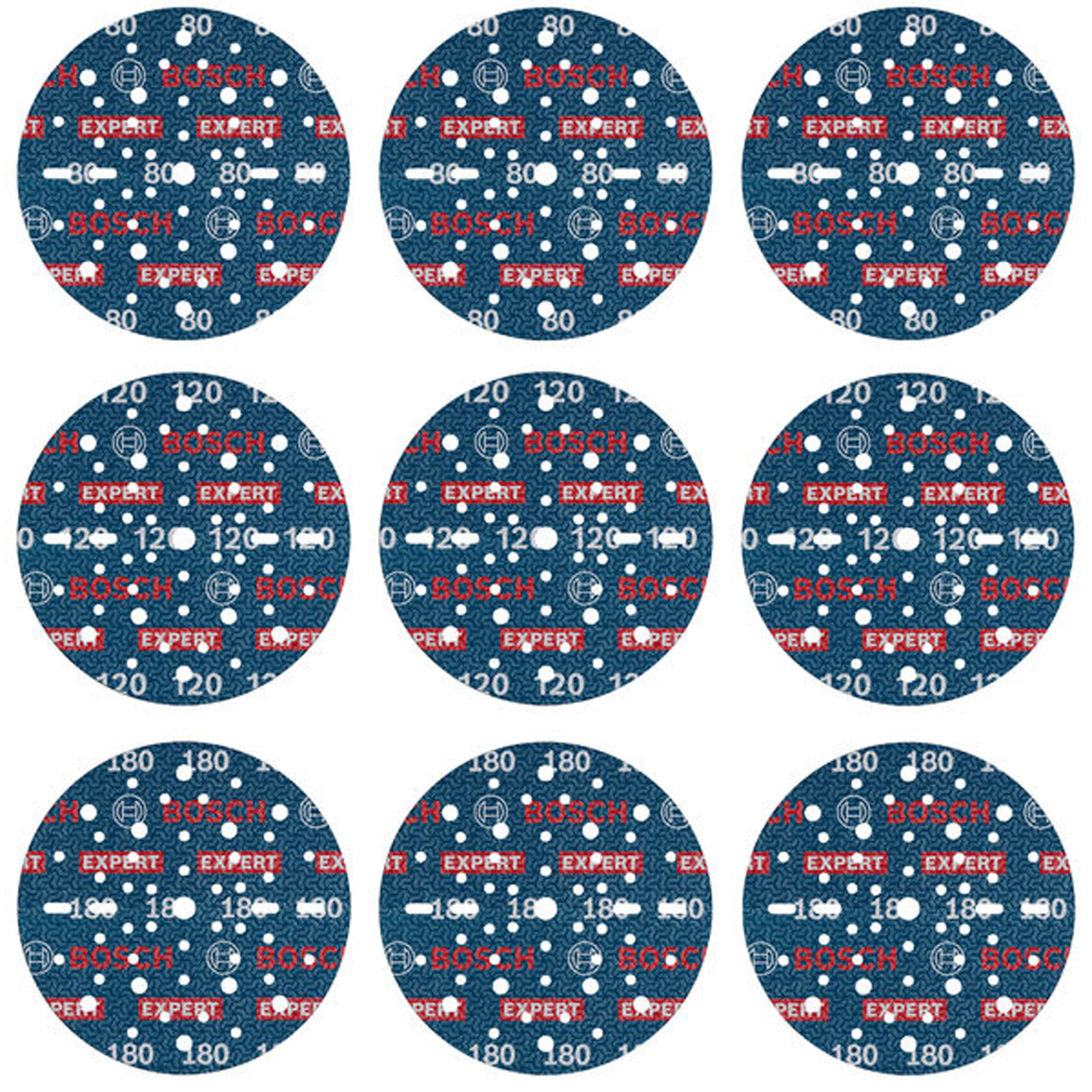 Bosch EXPERT O780 Folienschleifscheiben-Set 150 mm G80 G120 G180 9tlg. - 2608902448