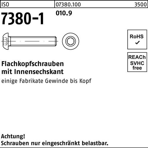 Flachkopfschraube ISO 7380-1 Innen-6kt M8x 25 010.9 200 Stück