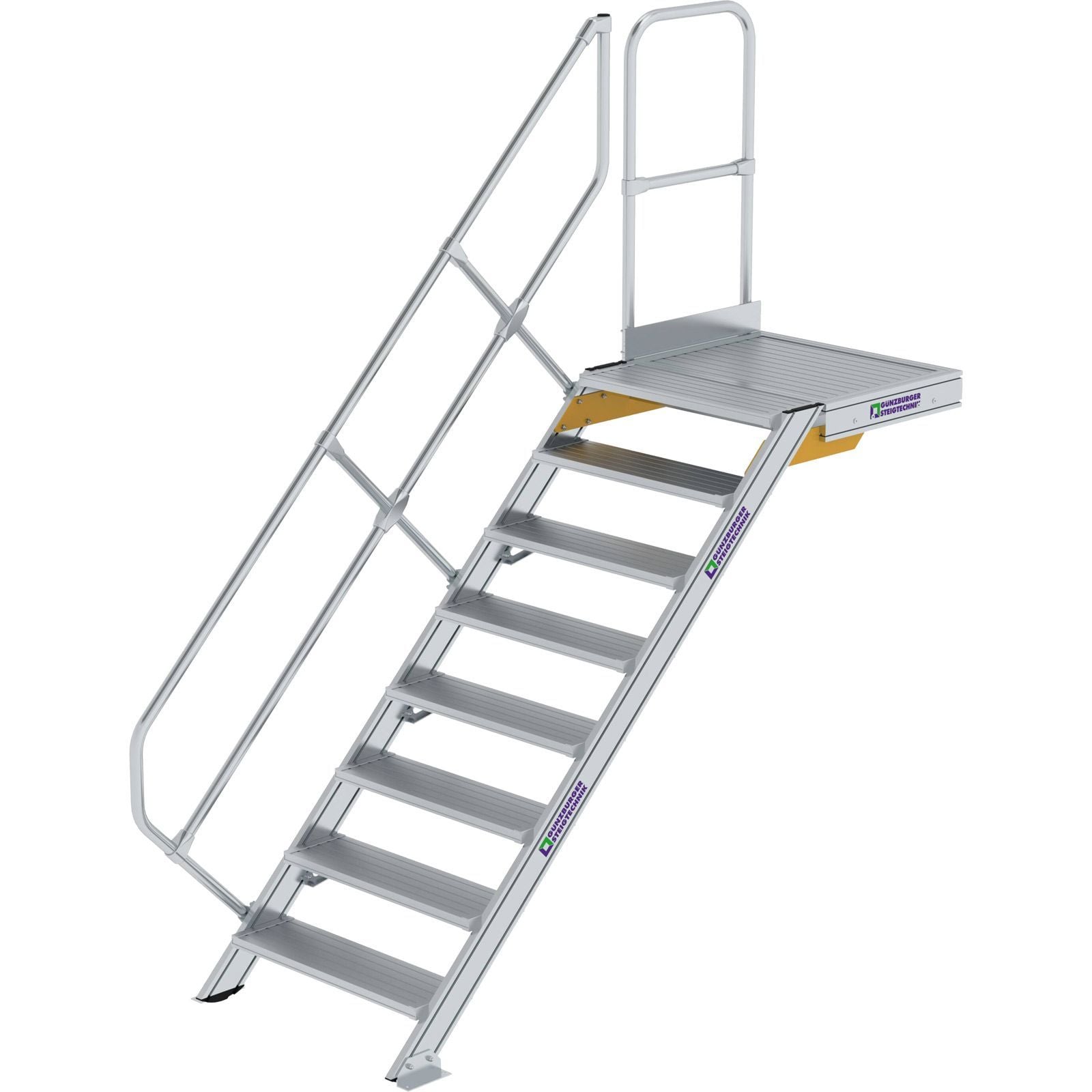 Günzburger Steigtechnik Treppe mit Plattform 45° Stufenbreite 800 mm 8 Stufen Aluminium geriffelt - 600448