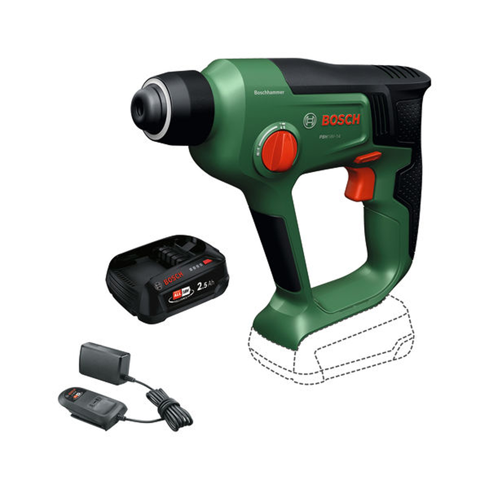 Bosch Akku-Bohrhammer mit SDS plus PBH18V-14 / 2x Akku GBA 18V 5.0Ah - 06039E6003