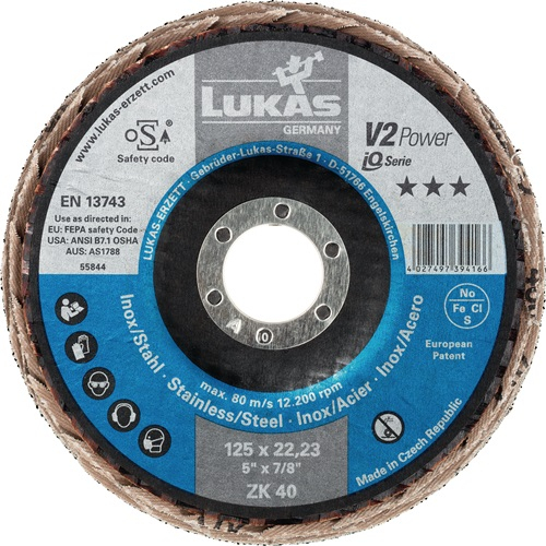 LUKAS Fächerscheibe V2 POWER ZK Ø 125 mm K 40 flach Stahl Zirkonkorund - A27441250401465A