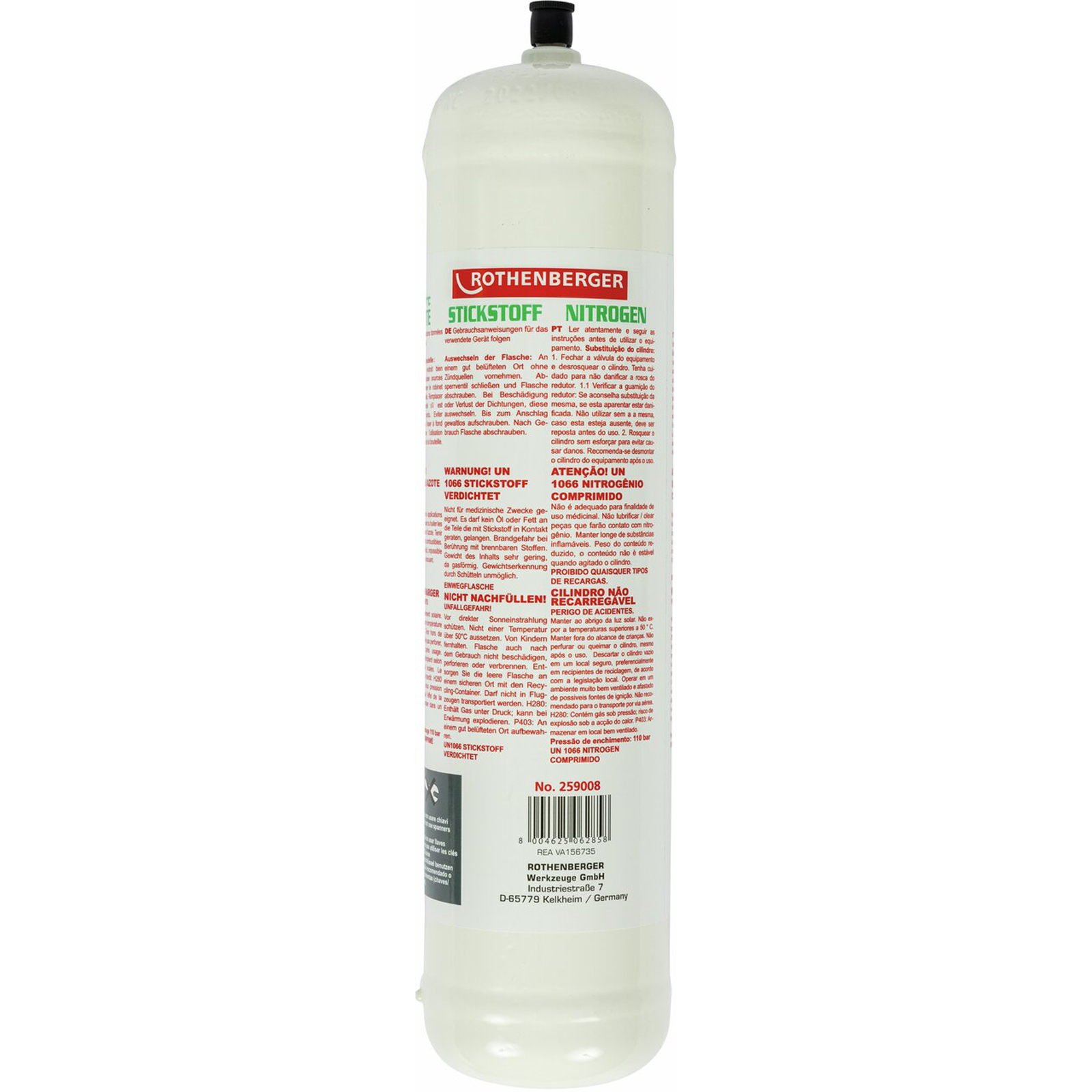 ROTHENBERGER Stickstoff-Flasche 1kg, 950cm3, 110bar - 259008