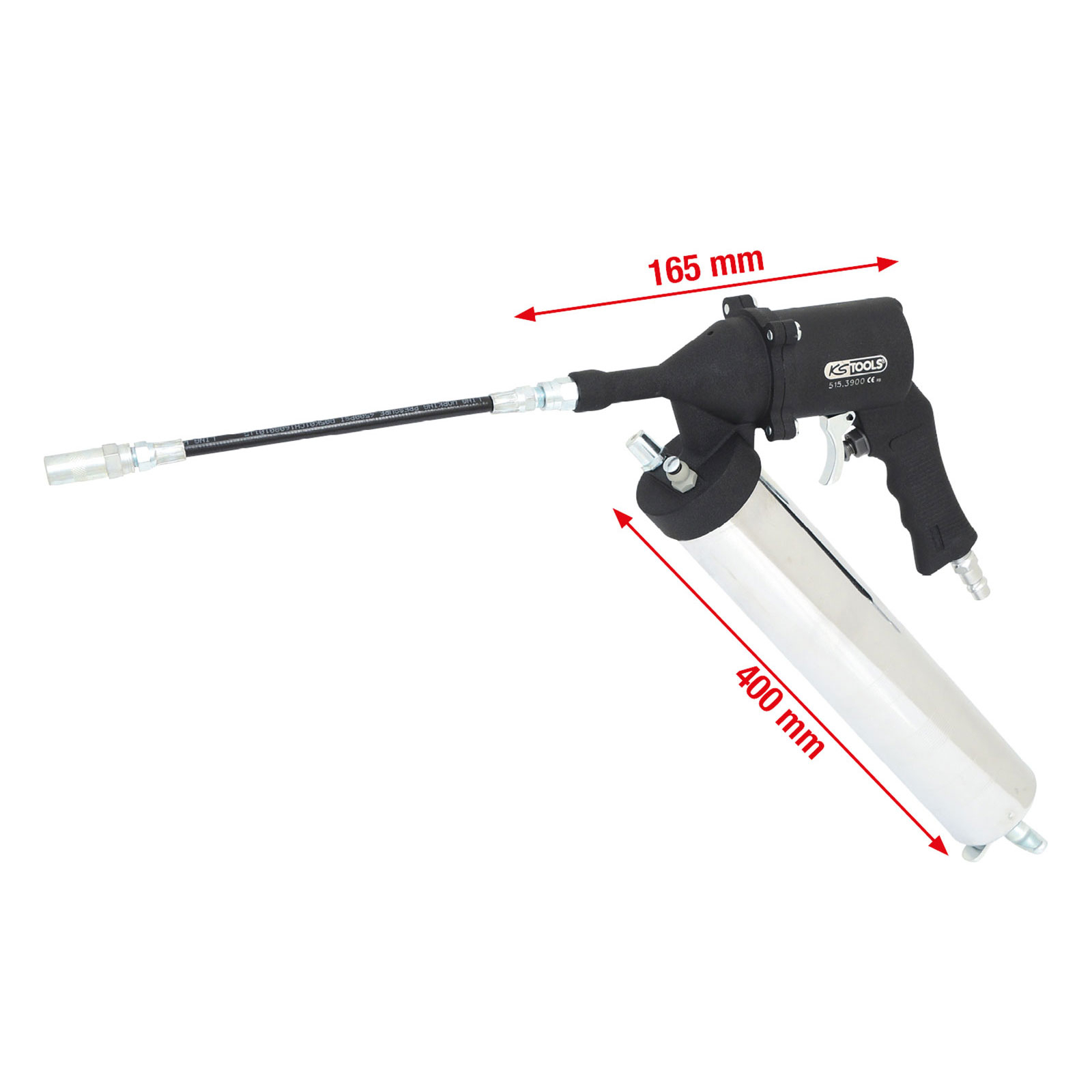 KS TOOLS Druckluft-Fettpresse mit flexiblem Schlauch und Düse - 515.3900