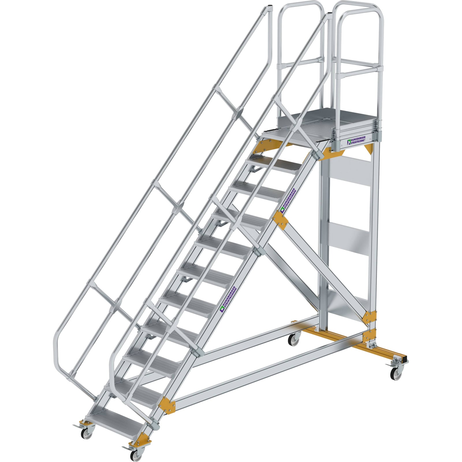 Günzburger Steigtechnik Plattformtreppe 45° fahrbar Stufenbreite 0,6 m 11 Stufen Aluminium geriffelt - 600771