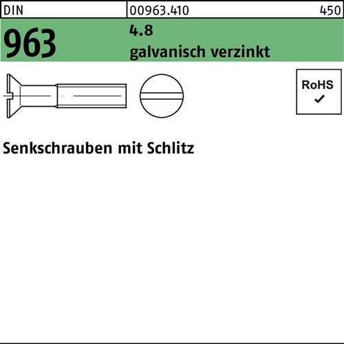 Senkschraube DIN 963 Schlitz M12x 50 4.8 galv.verz. 100 Stück
