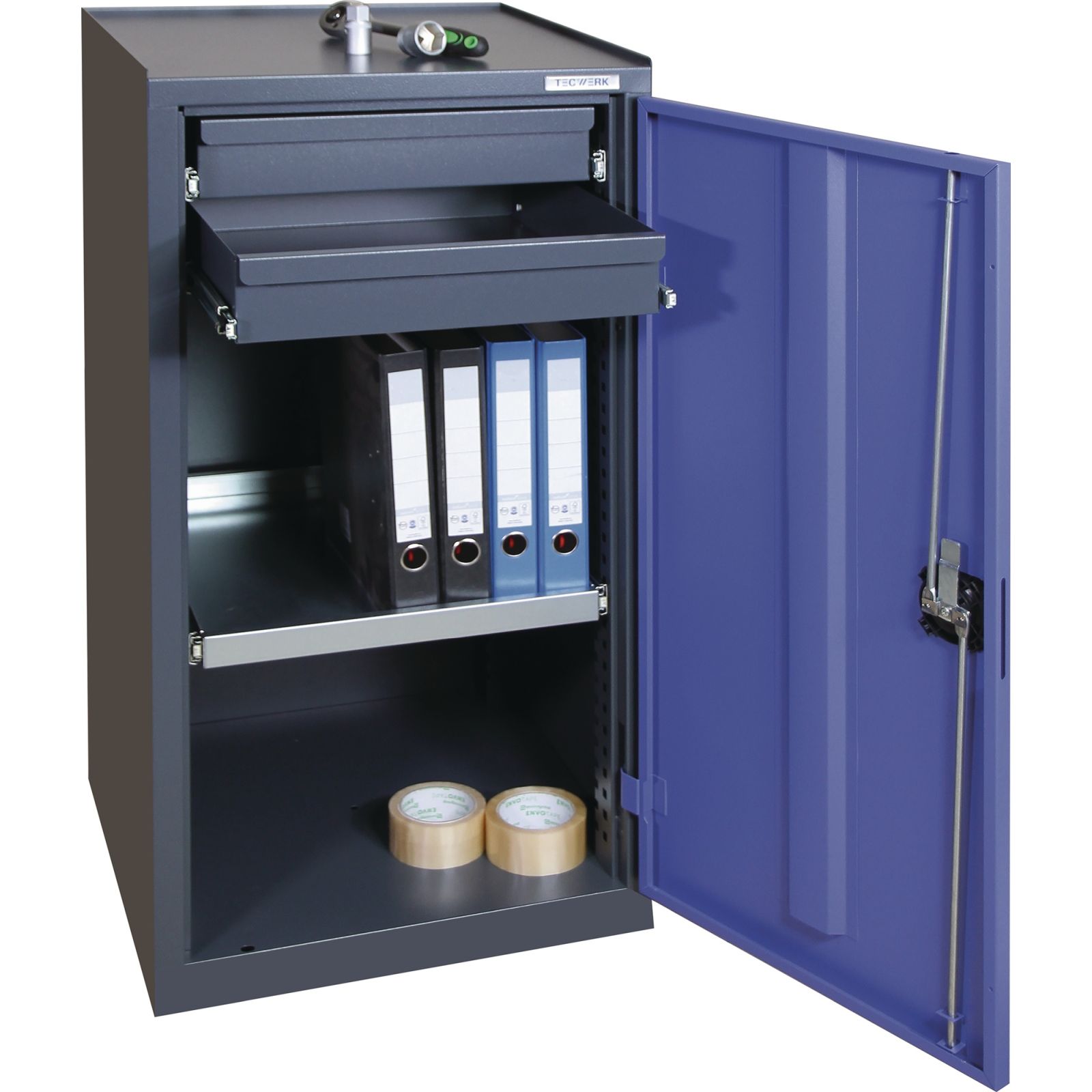 Werkzeug-/Beistellschrank H1000xB500xT500mm 2Schubl.,1Bd.anthrazit/blau TECWERK