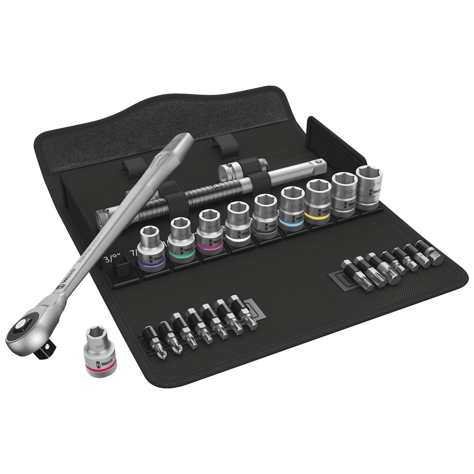 Wera 8100 SC 10 Zyklop Metal-Knarrensatz Durchsteckvierkant 1/2"-Antrieb zöllig - 004080