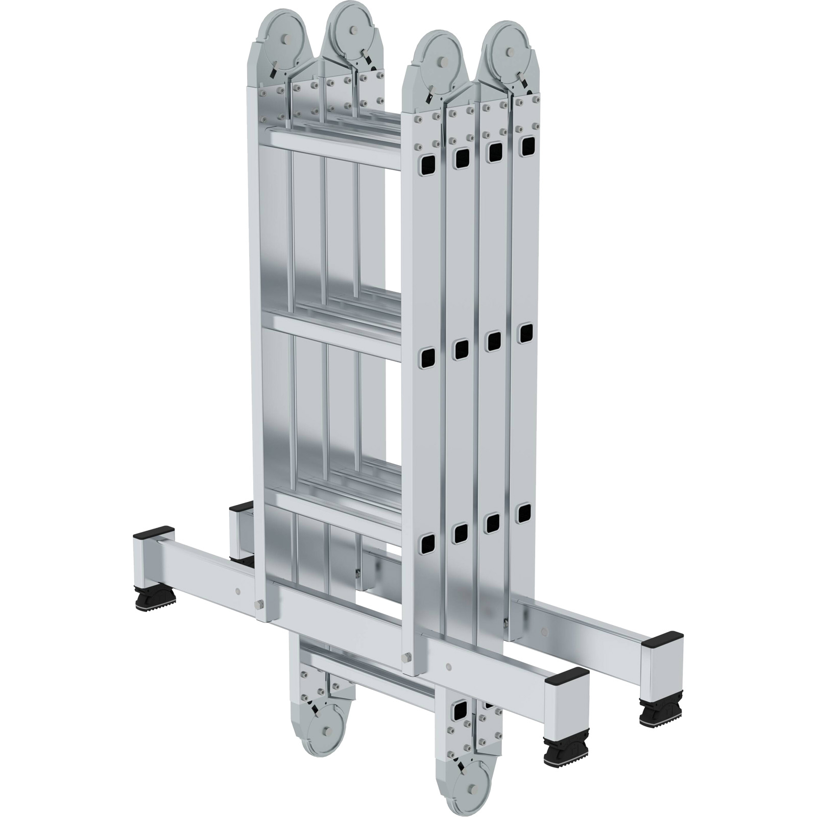 Günzburger Steigtechnik Vielzweckleiter 4tlg. mit nivello-Traverse und Holzbelag 2 x 3 + 2 x 4 Sprossen - 031324