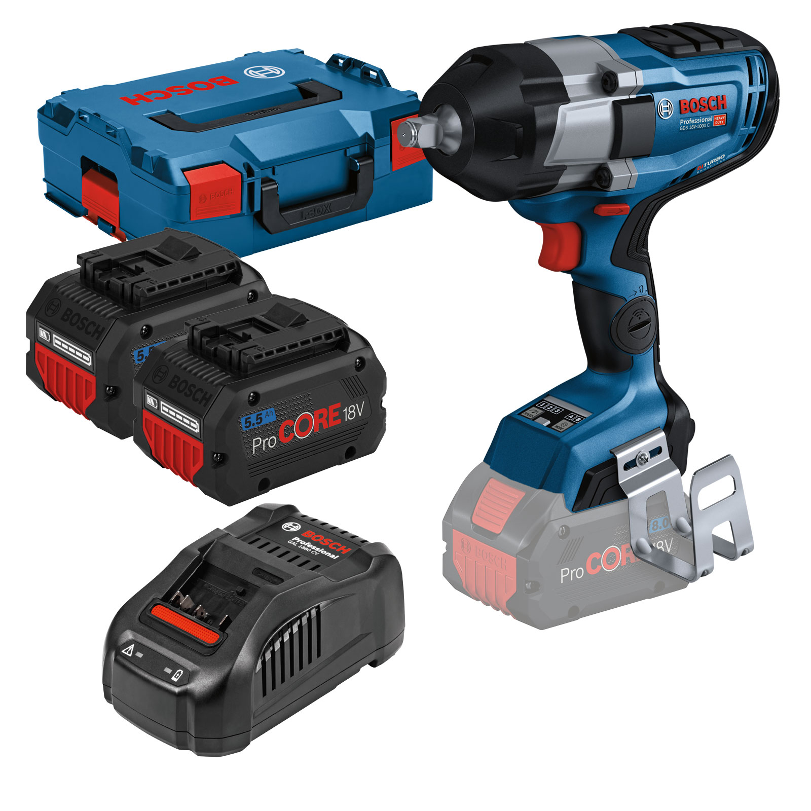 Bosch Akku-Drehschlagschrauber GDS 18V-1000 C / 2x 5,5 Ah ProCORE18V Akku + Ladegerät in L-Boxx - 06019J8003