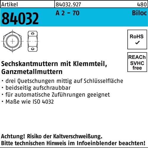 Sechskantmutter R 84032 Biloc Klemmteil M6 A 2 - 70 1000 Stück