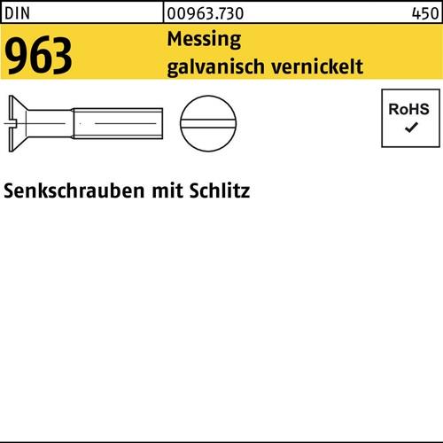 Senkschraube DIN 963 Schlitz M5x 16 Messing galv. vernickelt 200 Stück