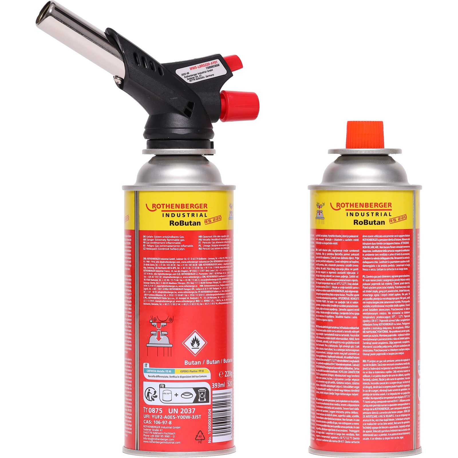 ROTHENBERGER Industrial Gasbrenner RS 220 Set inklusive 2x RoButan Gaskartusche 220 ml - 1000003307