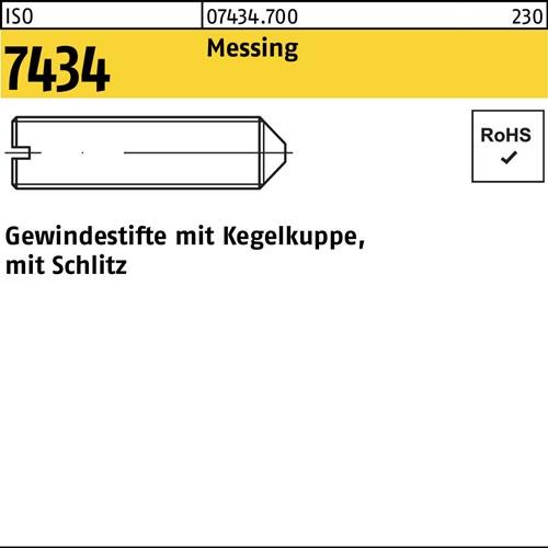Gewindestift ISO 7434 Kegelkuppe/Schlitz M3x 4 Messing 100 Stück