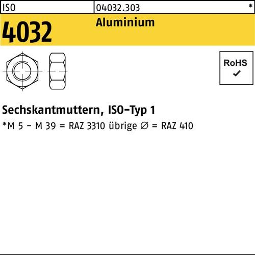 Sechskantmutter ISO 4032 M6 Aluminium 100 Stück
