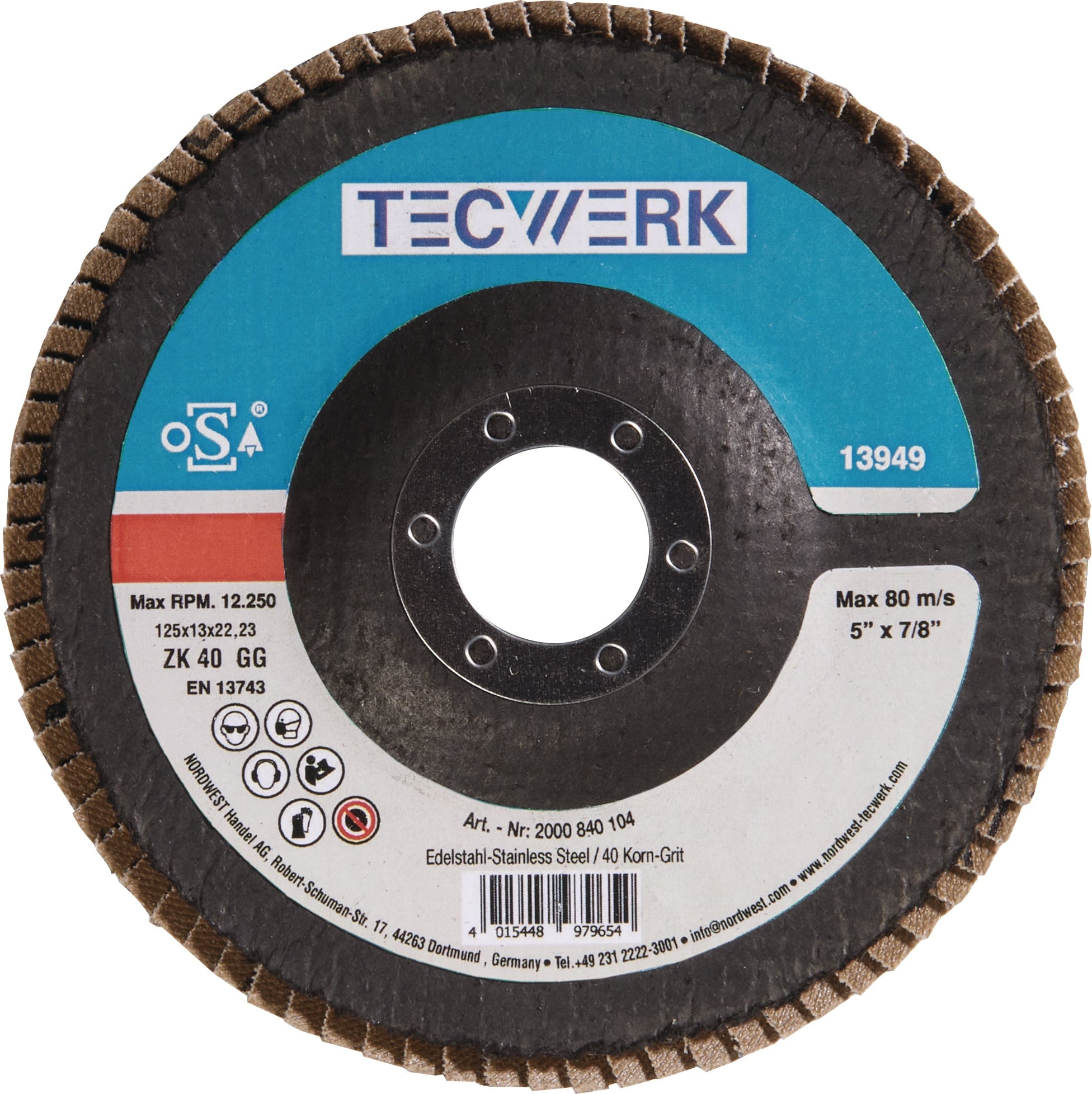 Fächerscheibe Kehlnaht D.125mm K.40 kon.INOX ZK TECWERK