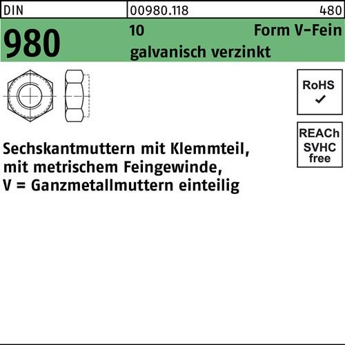 Sechskantmutter DIN 980 Klemmteil VM 22x 1,5 10 galv.verz. 25 Stück