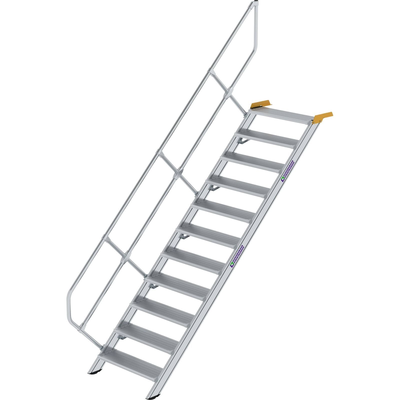 Günzburger Steigtechnik Treppe 45° Stufenbreite 800 mm 11 Stufen Aluminium geriffelt - 600271