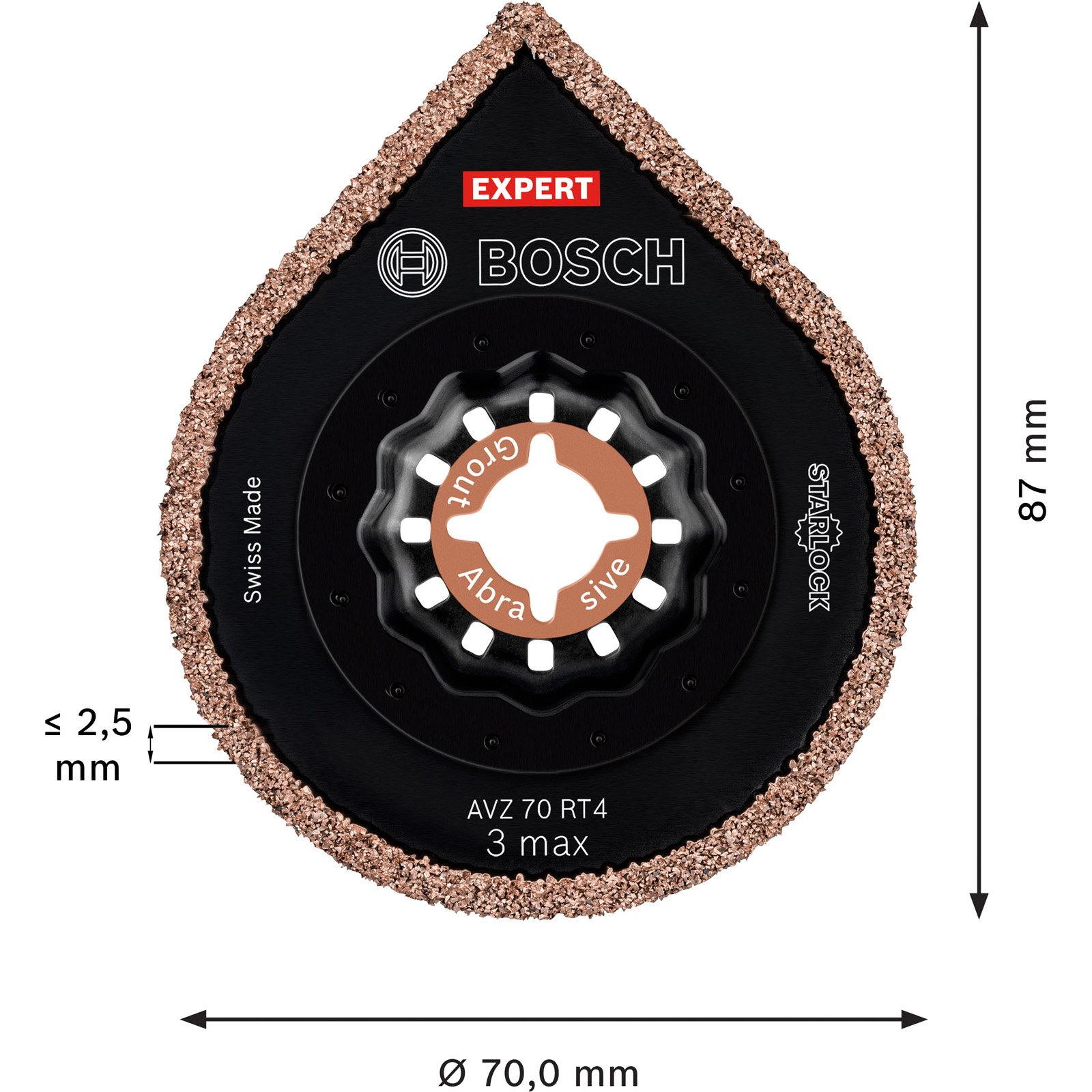 Bosch Expert 3 max AVZ 70 RT4 Starlock Platte zum Entfernen von Fugen für Multifunktionswerkzeuge 70 mm - 2608900041