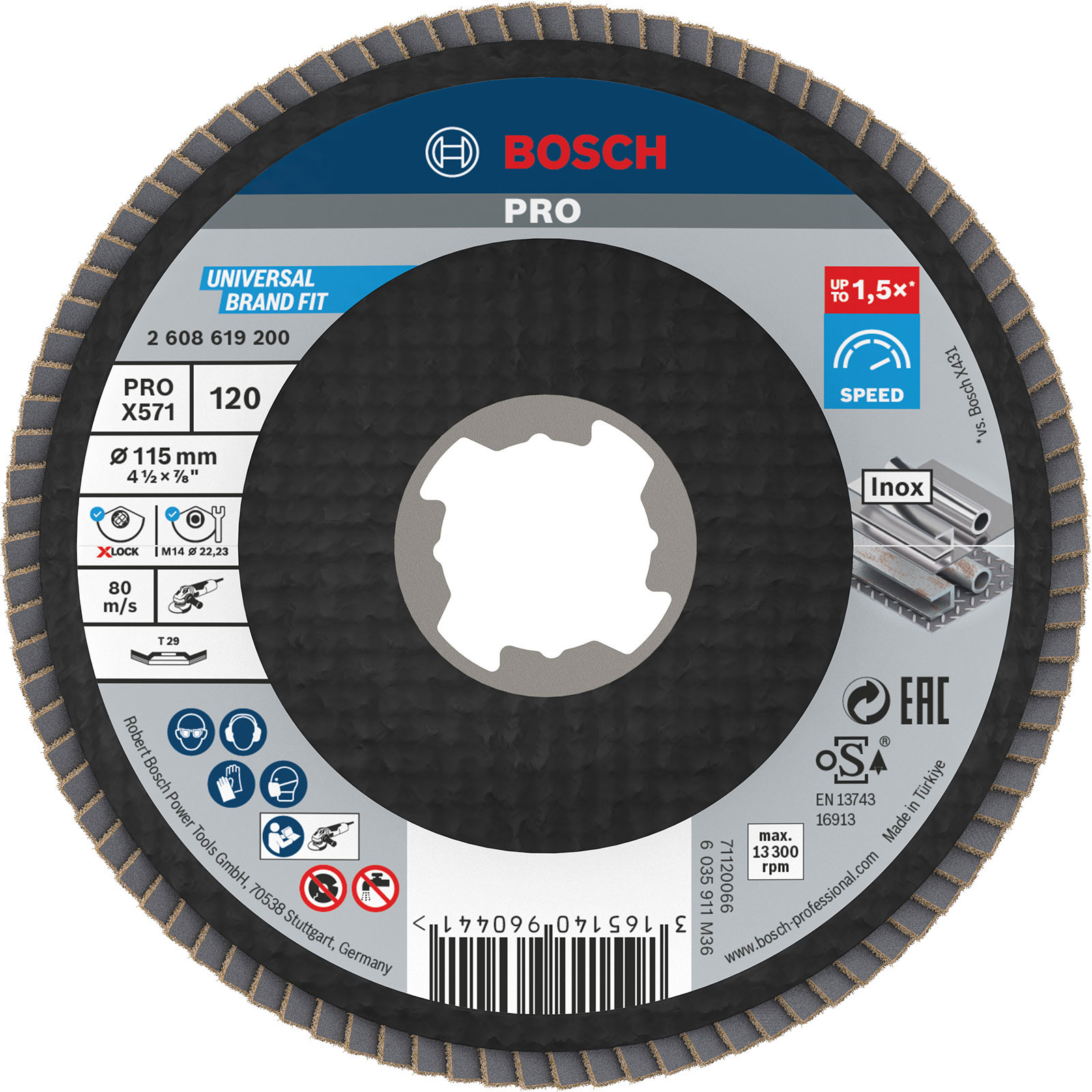 Bosch PRO X571 X-Lock Fächerschleifscheibe 115 mm G120 - 2608619200