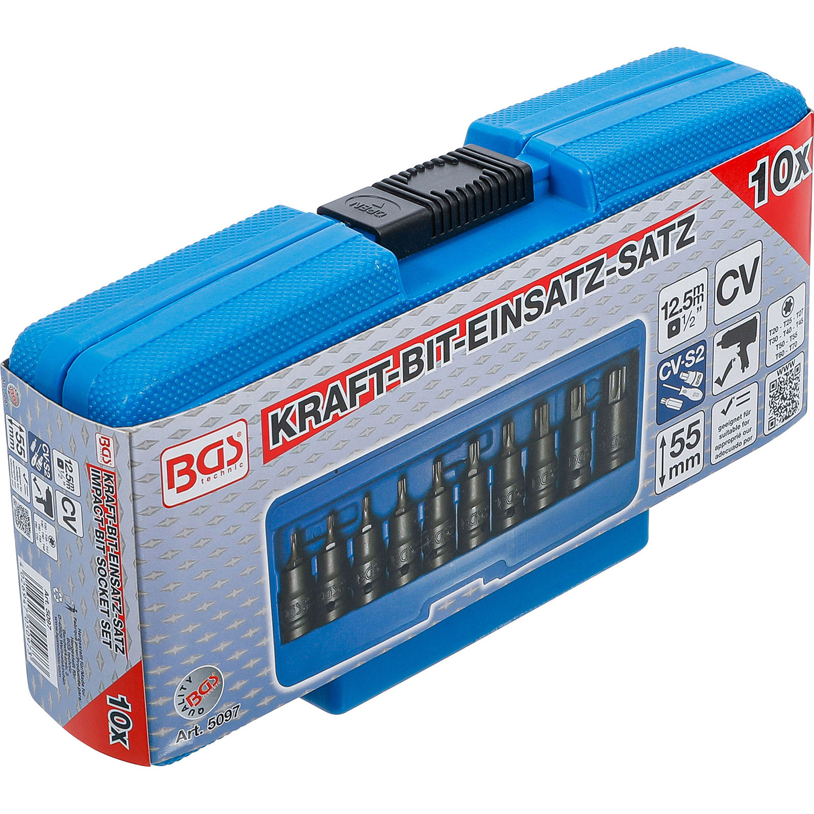 BGS Kraft-Bit-Einsatz-Satz Antrieb Innenvierkant 12,5 mm (1/2") T-Profil (für Torx) T20 - T70 10tlg. - 5097