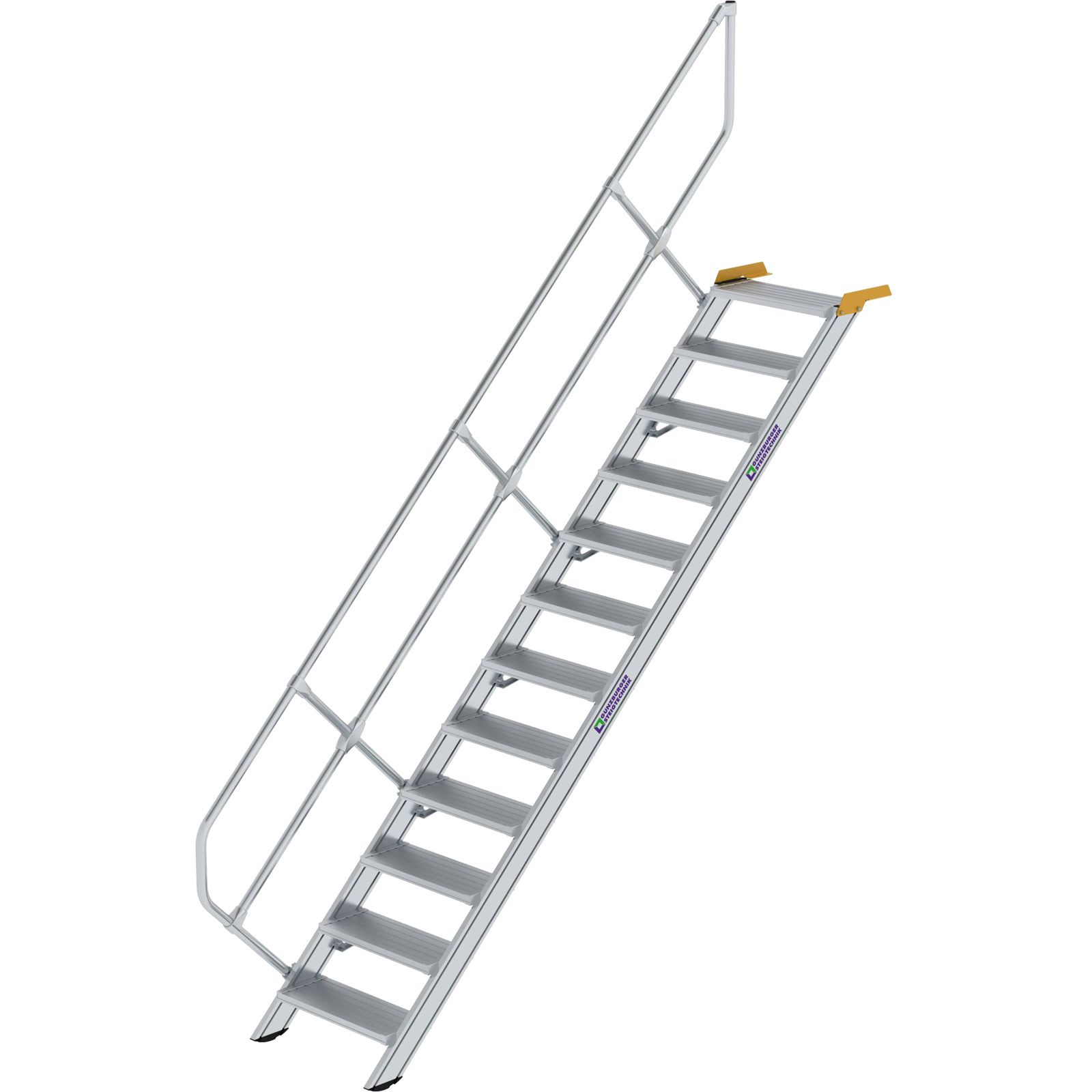 Günzburger Steigtechnik Treppe 45° Stufenbreite 600 mm 12 Stufen Aluminium geriffelt - 600252