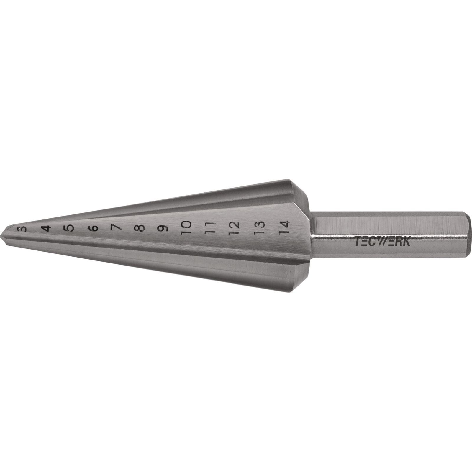 Blechschälbohrer Bohrber.3-14mm HSS-Co Gesamt-L.58mm Z.2 TECWERK
