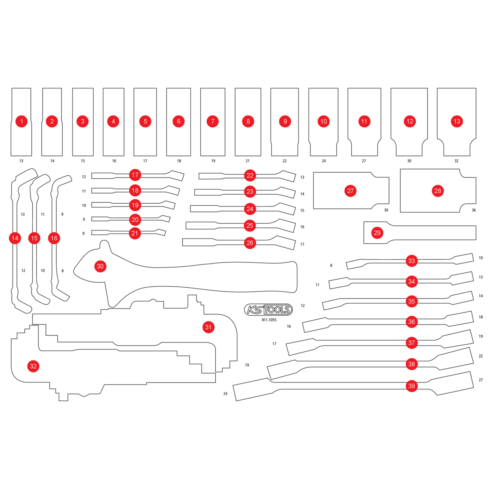 KS TOOLS leere Schaumstoffeinlage zu 811.1055 - 811.1055-97