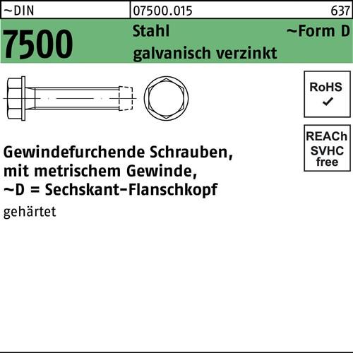 Gewindefurchendeschraube DIN 7500 6-ktflanschkopf DM 6x50 Sta galv.verz. 500St.