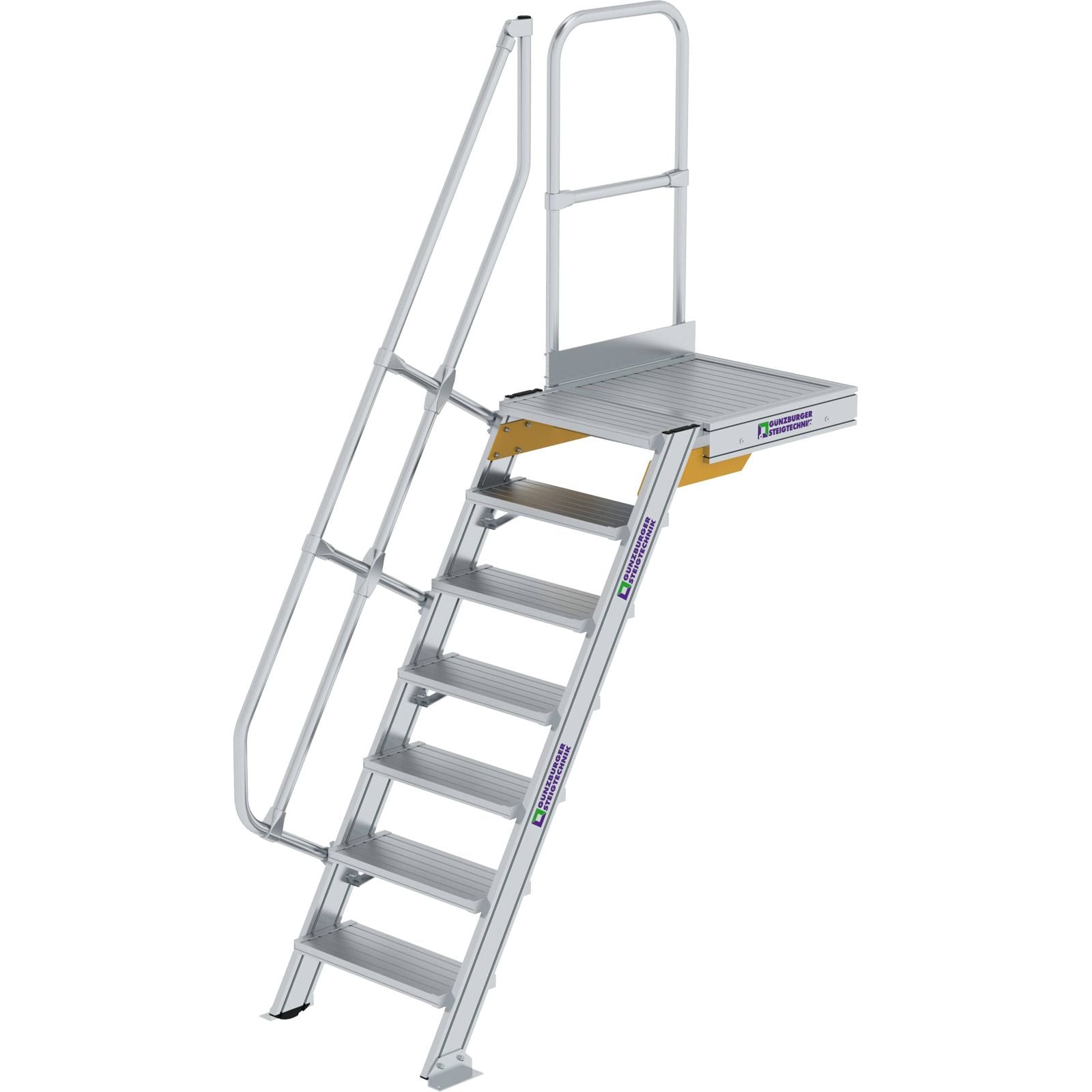 Günzburger Steigtechnik Treppe mit Plattform 60° Stufenbreite 600 mm 7 Stufen Aluminium geriffelt - 600367