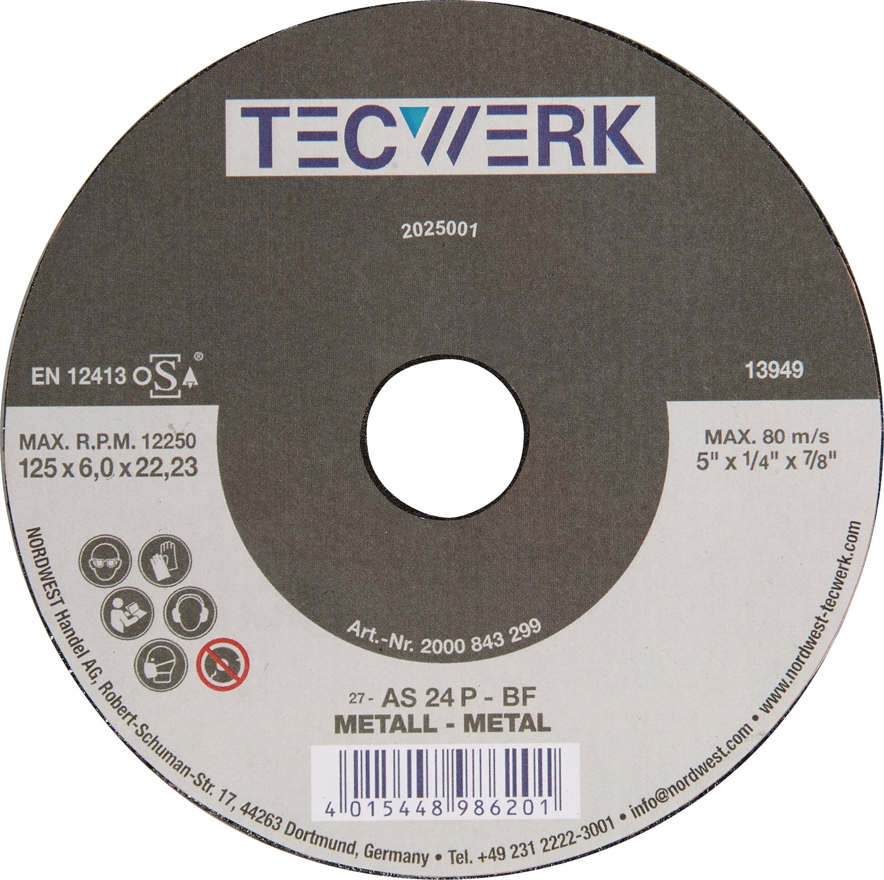 Schruppscheibe Action D125xS6mm gekr.Bohr.22,23mm TECWERK